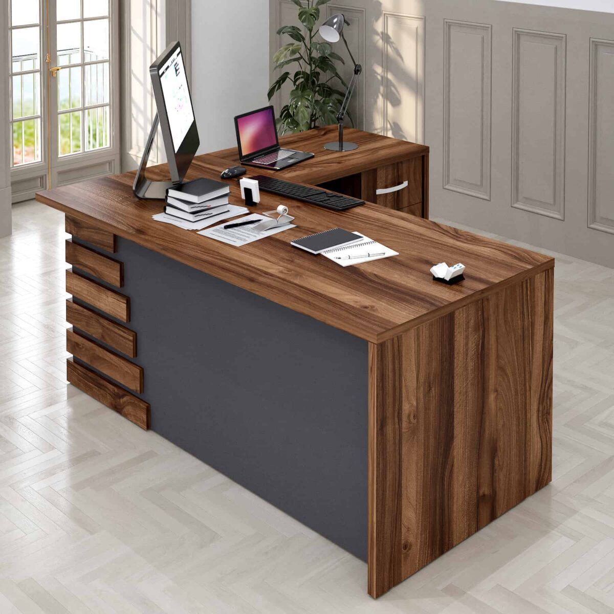 Atlas 71" Wood Office Furniture Set of 3pcs - Image 3