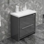 Alessio 32″ Glossy Bathroom Vanity Gray Ceramic - Image 3