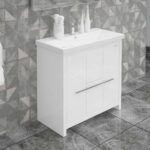 Alessio 36 Inch Single Sink Wood Bathroom Vanity with LED Mirror (Glossy White) - Image 3
