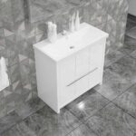 Alessio 36 Inch Single Sink Wood Bathroom Vanity with LED Mirror (Glossy White) - Image 4