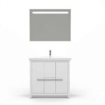 Alessio 36 Inch Single Sink Wood Bathroom Vanity with LED Mirror (Glossy White) - Image 6