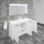 Benna 63 inch Wood Double Sink Bathroom Vanity & LED Mirror (Glossy White) - Image 2