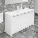Benna 63 inch Wood Double Sink Bathroom Vanity & LED Mirror (Glossy White) - Image 3
