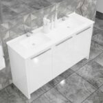 Benna 63 inch Wood Double Sink Bathroom Vanity & LED Mirror (Glossy White) - Image 4