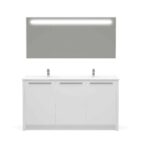 Benna 63 inch Wood Double Sink Bathroom Vanity & LED Mirror (Glossy White) - Image 6