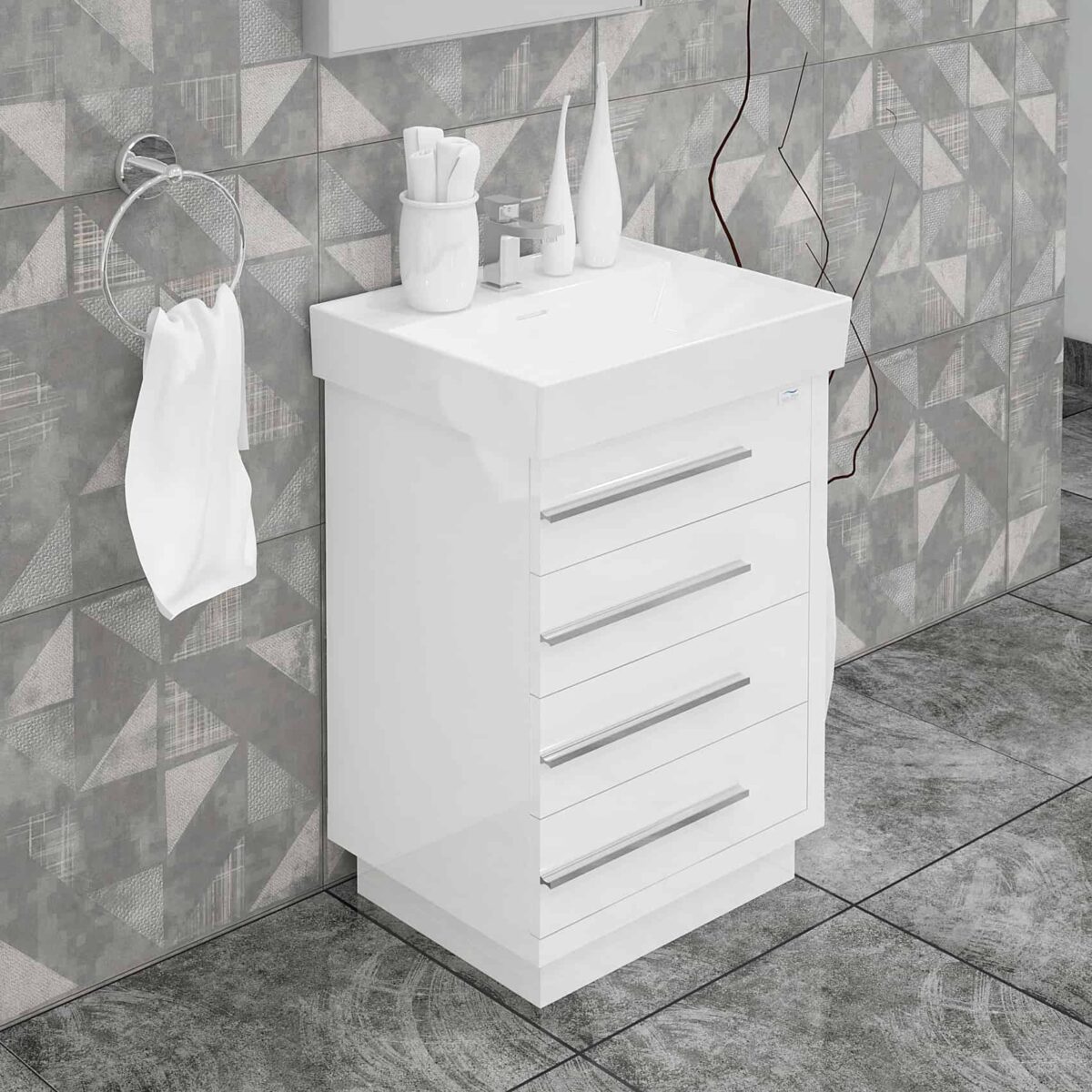 Domenico 32 Inch Wood Single Sink Bathroom Vanity with LED Mirror (Glossy White) - Image 3