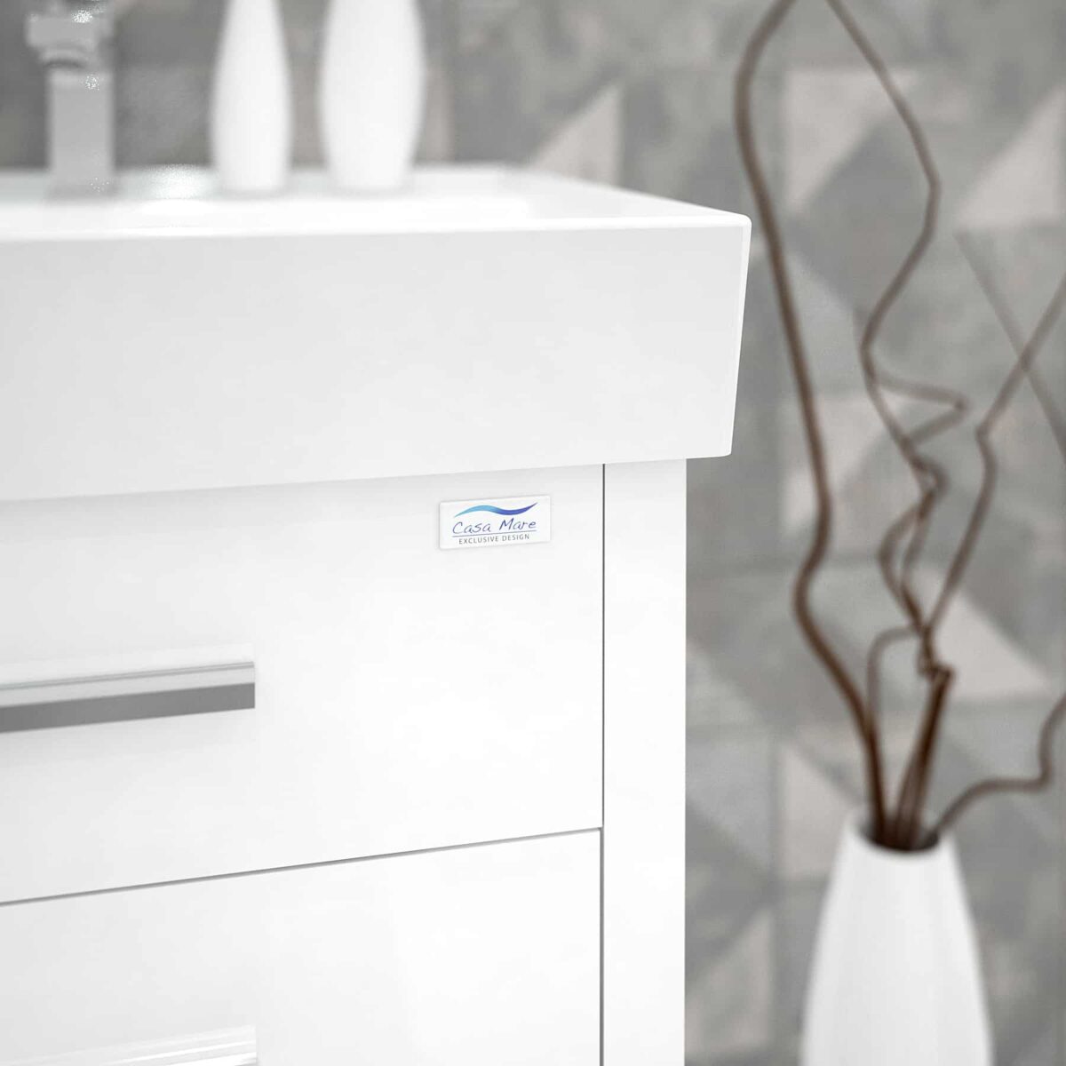 Domenico 32 Inch Wood Single Sink Bathroom Vanity with LED Mirror (Glossy White) - Image 5
