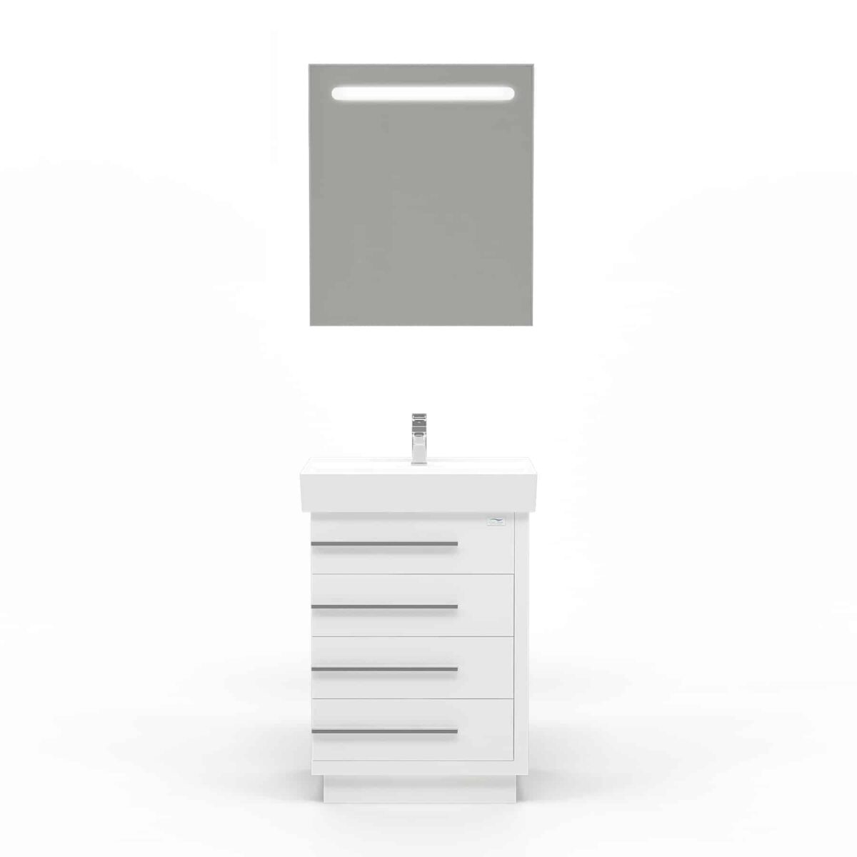 Domenico 32 Inch Wood Single Sink Bathroom Vanity with LED Mirror (Glossy White) - Image 6
