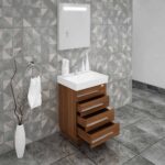 Domenico 32 Inch Wood Single Sink Bathroom Vanity with LED Mirror (Matte Walnut) - Image 2