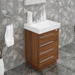 Domenico 32 Inch Wood Single Sink Bathroom Vanity with LED Mirror (Matte Walnut) - Image 3