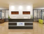 Mares 87″ Wood Office Reception Desk Counter & Drawers (Walnut)