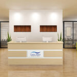 Mares 87" Wood Office Reception Desk Counter & Drawers (Cream)