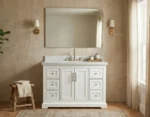 Mareo 48" Solid Wood Single Sink Bathroom Vanity with Mirror (White)
