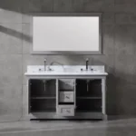 Mareo 60″ Solid Wood Double Sink Bathroom Vanity Grey Cabinet