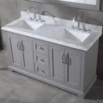 Mareo 60″ Solid Wood Double Sink Bathroom Vanity Grey Cabinet