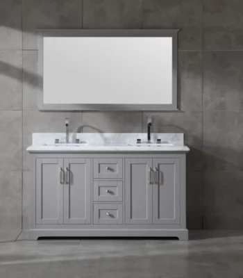 Mareo 60″ solid wood double sink bathroom vanity grey cabinet