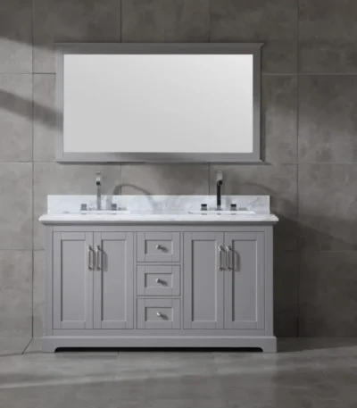 Mareo 60″ solid wood double sink bathroom vanity grey cabinet