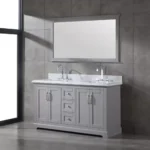 Mareo 60″ Solid Wood Double Sink Bathroom Vanity Grey Cabinet