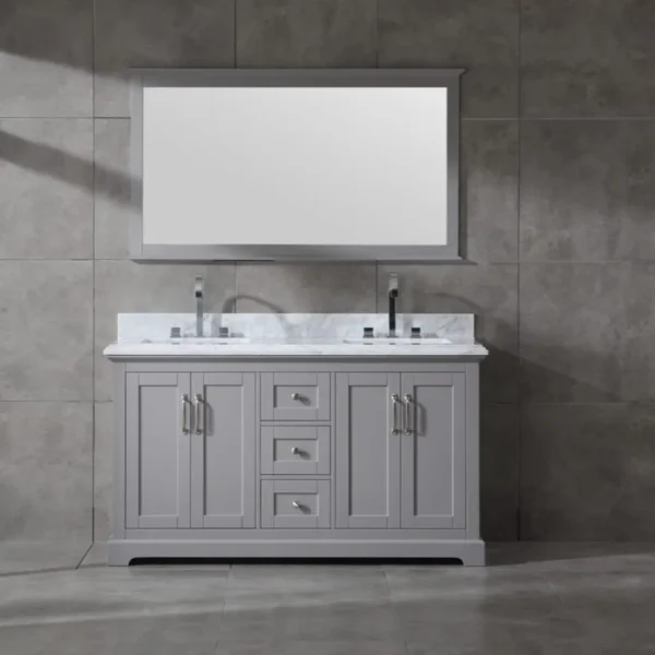 Mareo 60″ solid wood double sink bathroom vanity grey cabinet