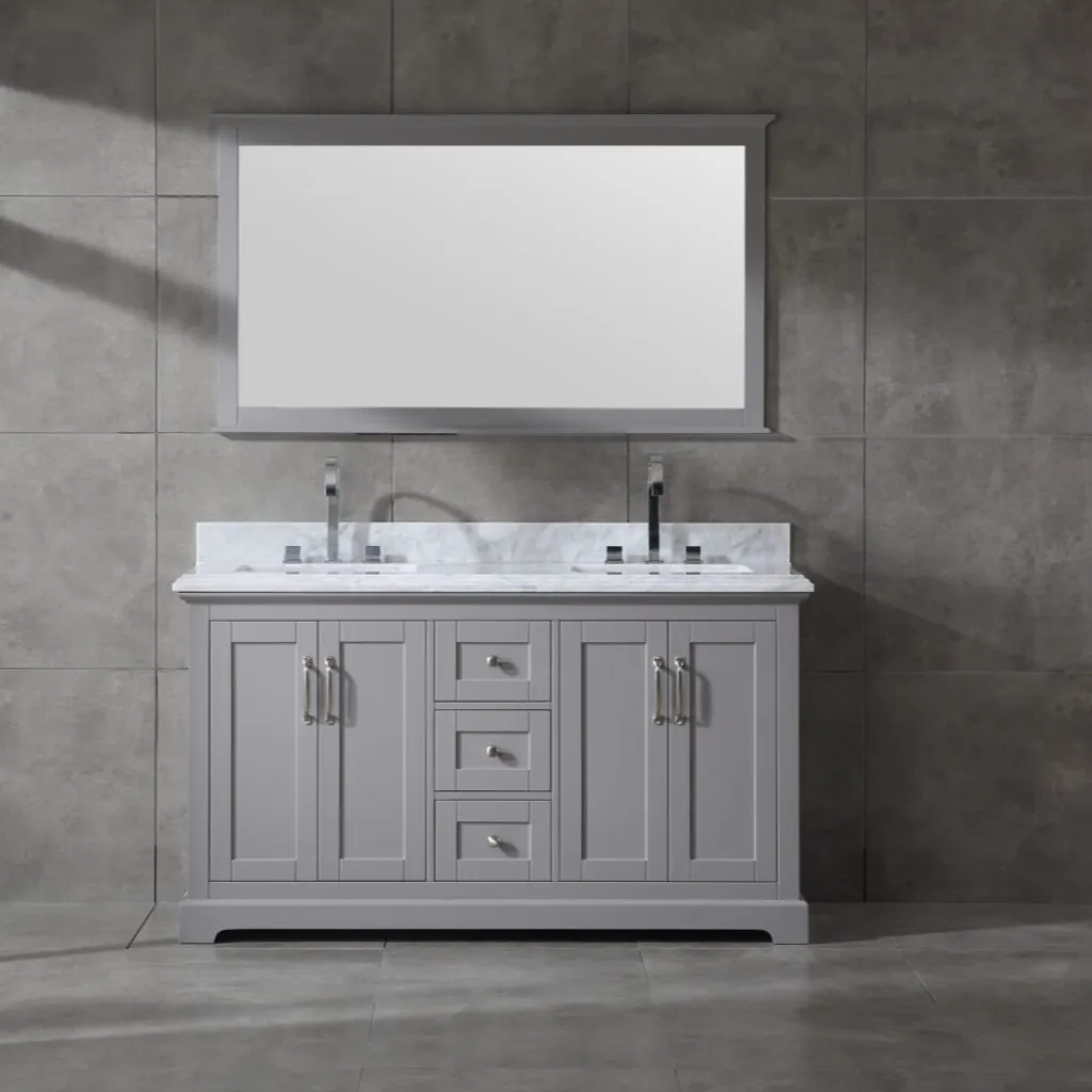 Mareo 60″ solid wood double sink bathroom vanity grey cabinet
