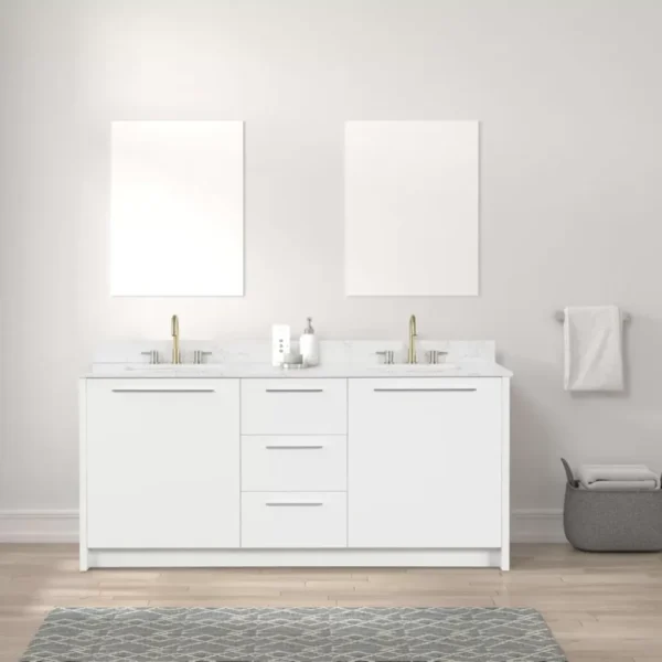 Nona 72″ Solid Wood Double Sink Bathroom Vanity (White)