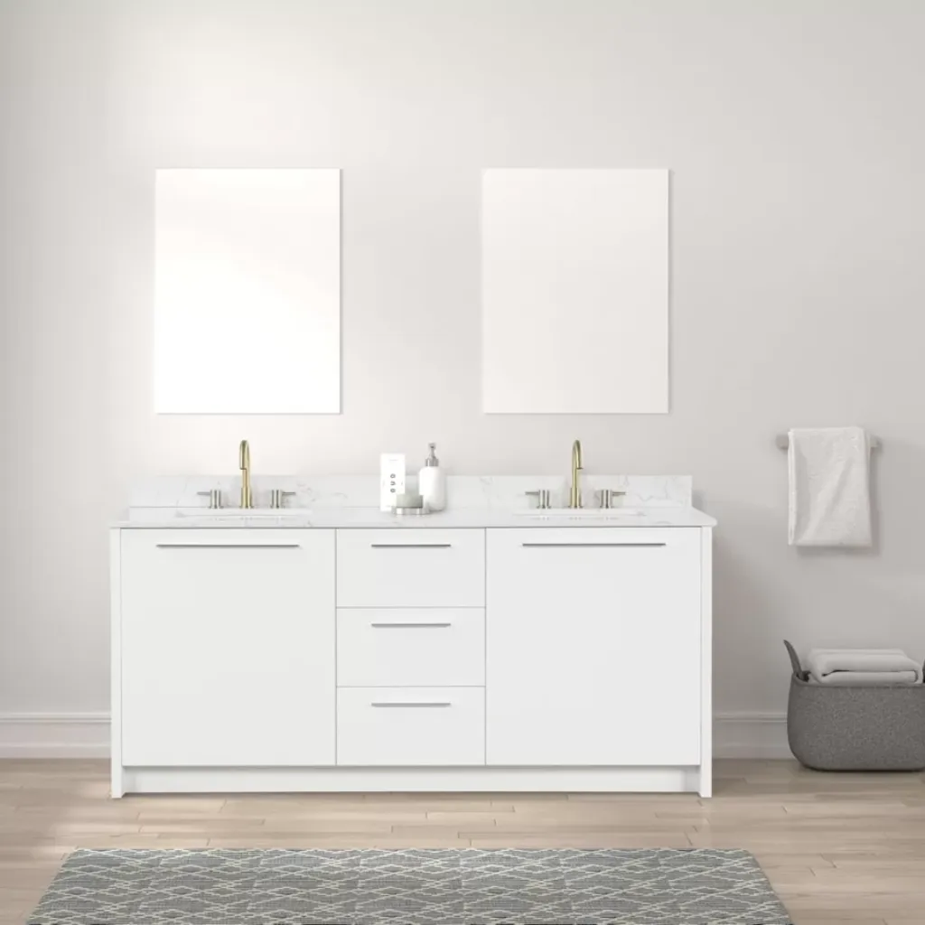 Nona 72″ Solid Wood Double Sink Bathroom Vanity (White)