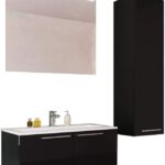 Aspe 24 Inch Single Sink Wood Bathroom Vanity with LED Mirror & Side Cabinet (Glossy Black)