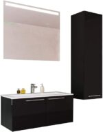 Aspe 24 Inch Single Sink Wood Bathroom Vanity with LED Mirror & Side Cabinet (Glossy Black)